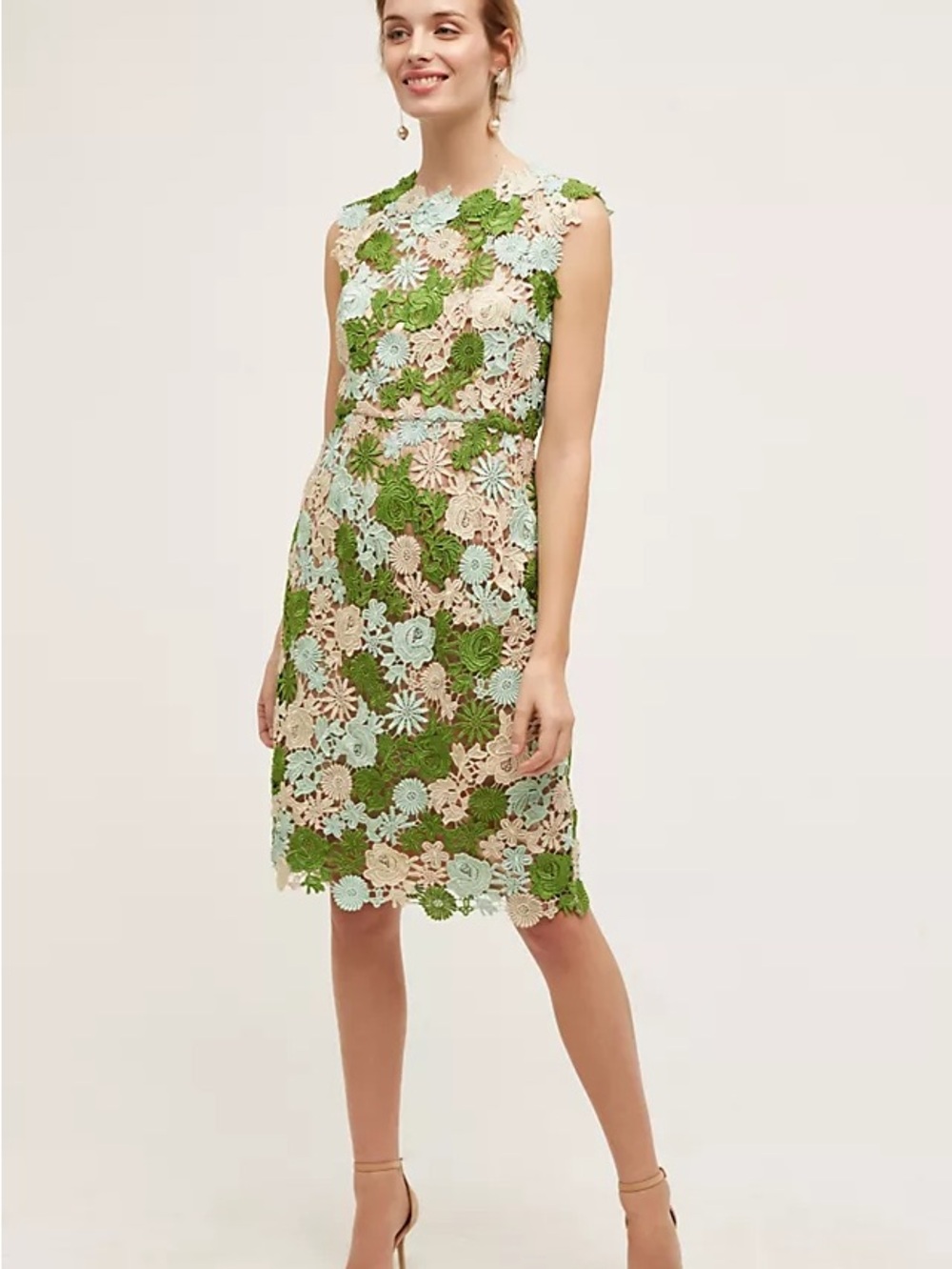 HD in Paris Anthropologie Lace Garden Green Floral Guipure Midi Pencil Dress 8 - Picture 4 of 9
